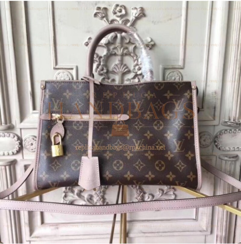 Replica Louis Vuitton Brown Monogram Pale Pink Trim Popincourt PM