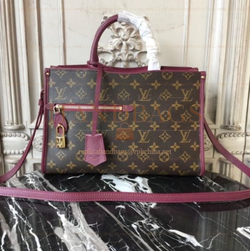 Replica Louis Vuitton Brown Monogram Burgundy Trim Popincourt PM
