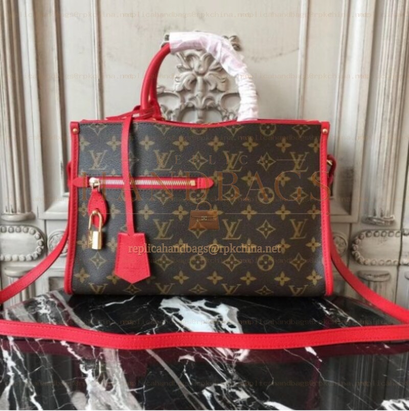 Replica Louis Vuitton Brown Monogram Red Trim Popincourt PM