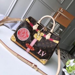 Replica Louis Vuitton Brown Monogram Travel Patch Speedy 30