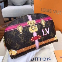 Replica Louis Vuitton Brown Monogram Pink Trim Cosmetic Pouch
