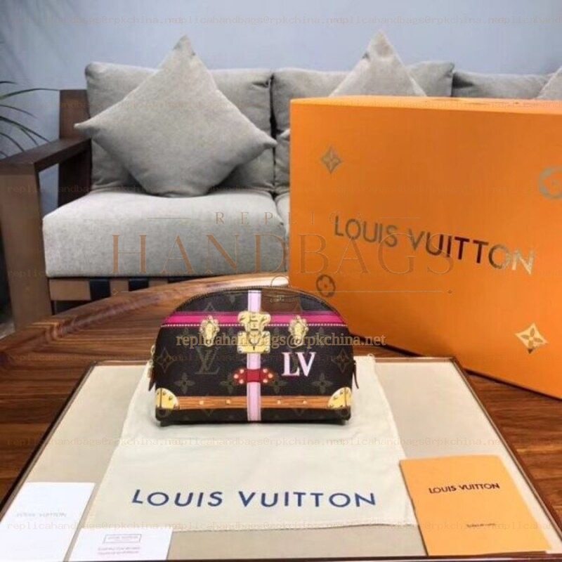 Replica Louis Vuitton Brown Monogram Pink Trim Cosmetic Pouch