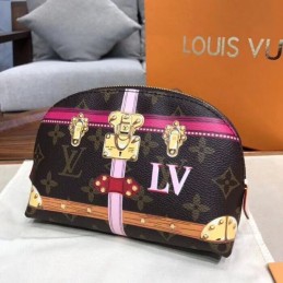 Replica Louis Vuitton Brown Monogram Pink Trim Cosmetic Pouch