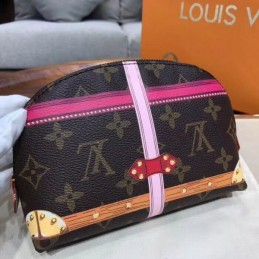 Replica Louis Vuitton Brown Monogram Pink Trim Cosmetic Pouch