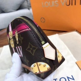 Replica Louis Vuitton Brown Monogram Pink Trim Cosmetic Pouch