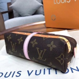 Replica Louis Vuitton Brown Monogram Pink Trim Cosmetic Pouch