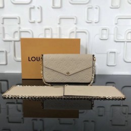Replica Louis Vuitton Beige Textured Chain Felicie Pochette