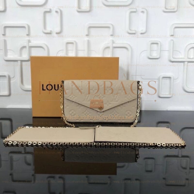 Replica Louis Vuitton Beige Textured Chain Felicie Pochette
