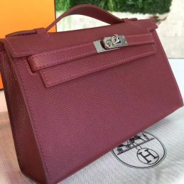 Replica Hermes Burgundy Kelly Pochette Palladium Hardware Bag