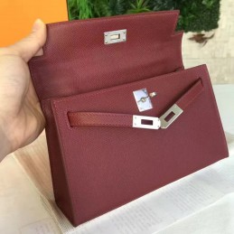 Replica Hermes Burgundy Kelly Pochette Palladium Hardware Bag