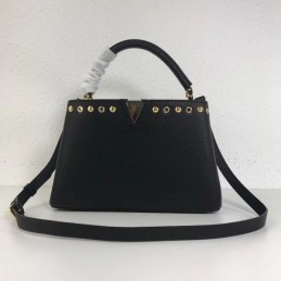 Replica Louis Vuitton Black Studded Capucines PM
