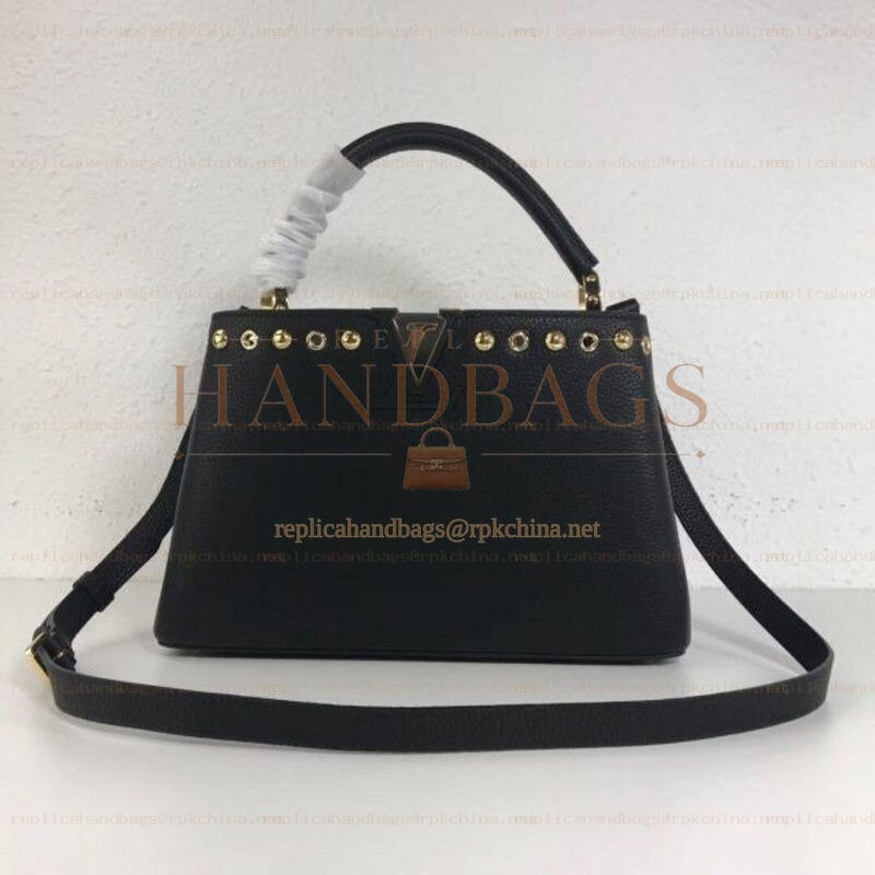 Replica Louis Vuitton Black Studded Capucines PM