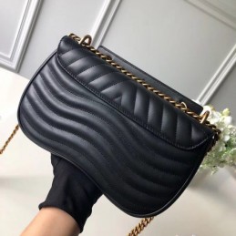Replica Louis Vuitton Black Quilted Rainbow Logo New Wave Chain Bag MM