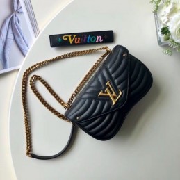 Replica Louis Vuitton Black Quilted Rainbow Logo New Wave Chain Bag MM