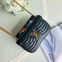 Replica Louis Vuitton Black Quilted Rainbow Logo New Wave Chain Bag MM