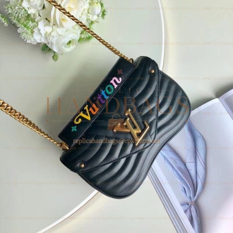 Replica Louis Vuitton Black Quilted Rainbow Logo New Wave Chain Bag MM