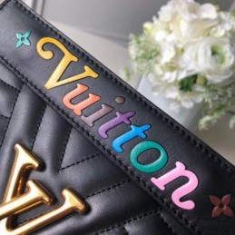 Replica Louis Vuitton Black Quilted Rainbow Logo New Wave Chain Bag MM