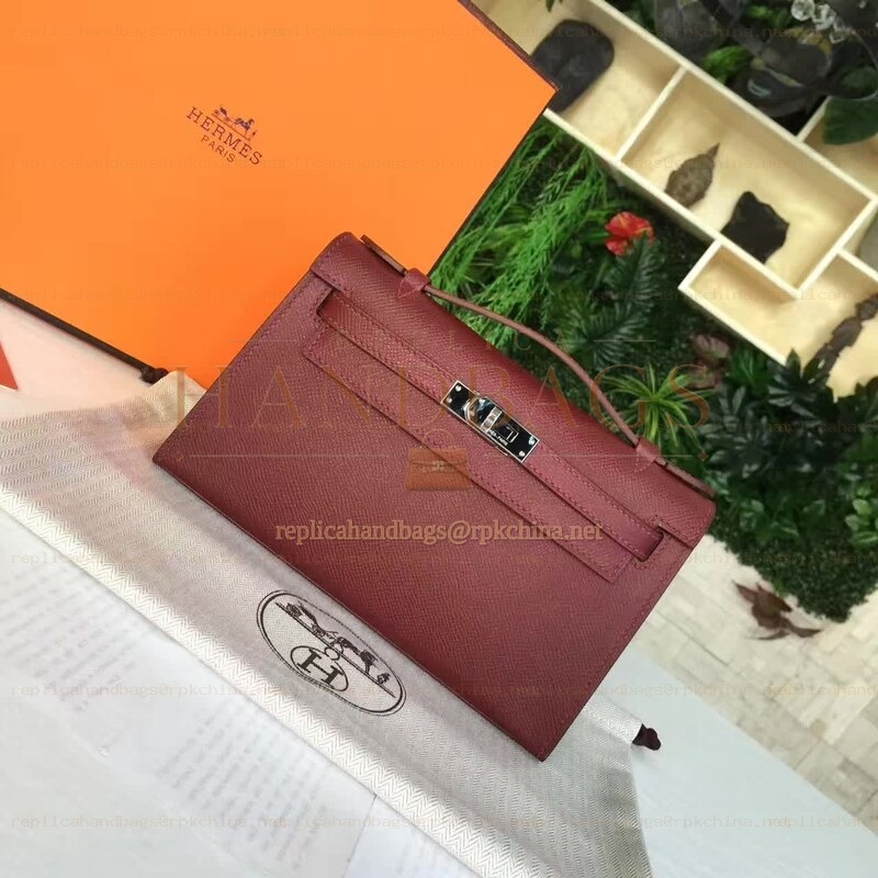 Replica Hermes Burgundy Kelly Pochette Palladium Hardware Bag