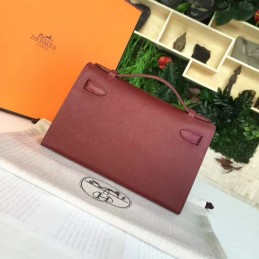 Replica Hermes Burgundy Kelly Pochette Palladium Hardware Bag