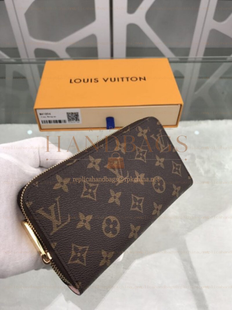 Replica Louis Vuitton Brown Monogram Pale Pink Interior Zippy Wallet