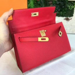 Replica Hermes Red Kelly Pochette Gold Hardware Bag