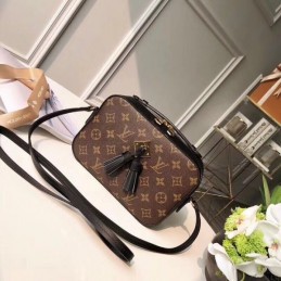 Replica Louis Vuitton Brown Monogram Black Trim Saintonge