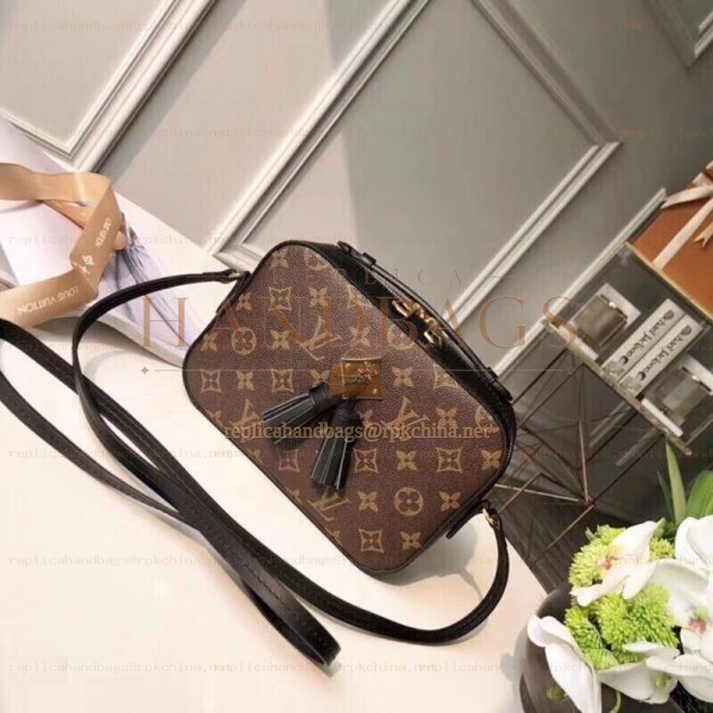 Replica Louis Vuitton Brown Monogram Black Trim Saintonge