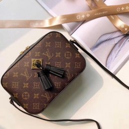 Replica Louis Vuitton Brown Monogram Black Trim Saintonge