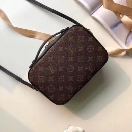 Replica Louis Vuitton Brown Monogram Black Trim Saintonge