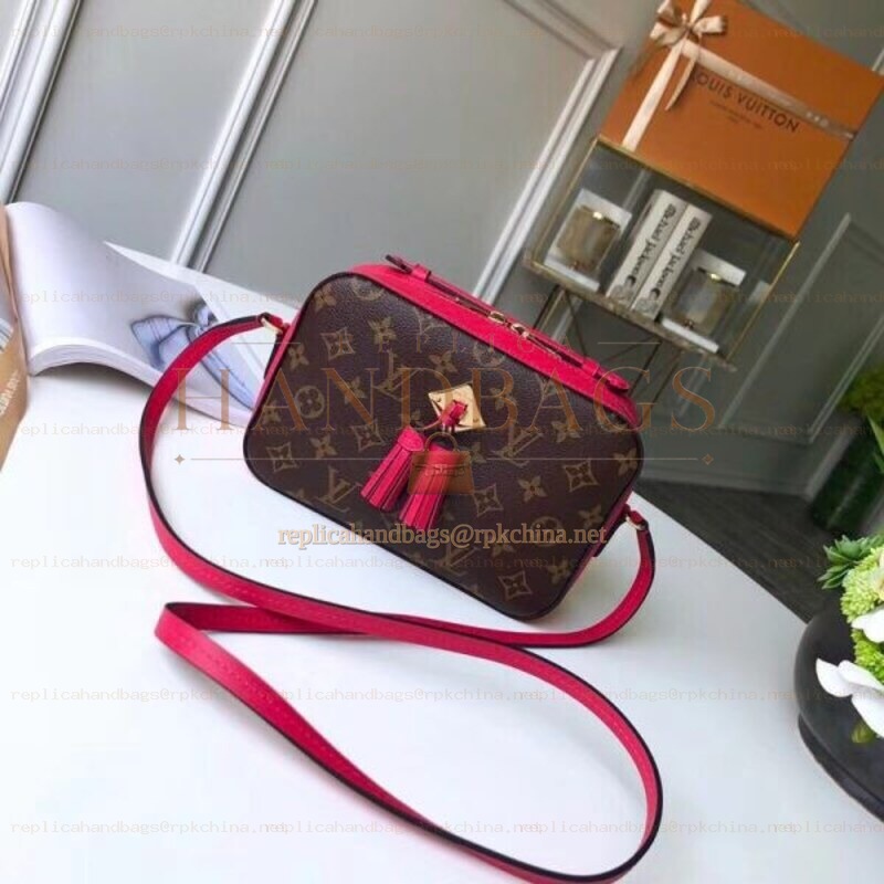 Replica Louis Vuitton Brown Monogram Fuchsia Trim Saintonge