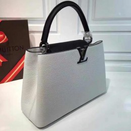 Replica Louis Vuitton White Black Handle Capucines MM