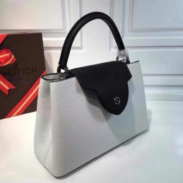 Replica Louis Vuitton White Black Handle Capucines MM