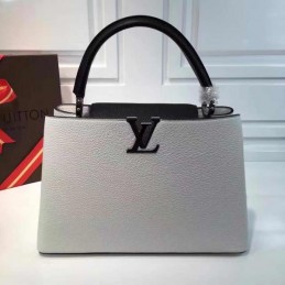 Replica Louis Vuitton White Black Handle Capucines MM