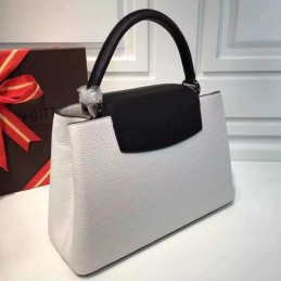 Replica Louis Vuitton White Black Handle Capucines MM