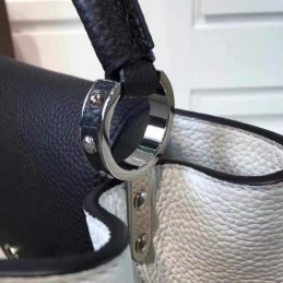 Replica Louis Vuitton White Black Handle Capucines MM