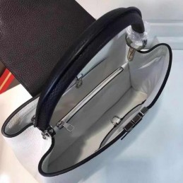 Replica Louis Vuitton White Black Handle Capucines MM