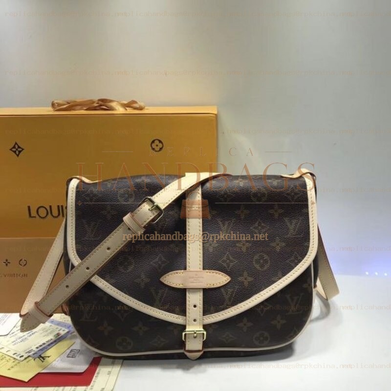 Replica Louis Vuitton Brown Monogram Beige Trim Saumur MM