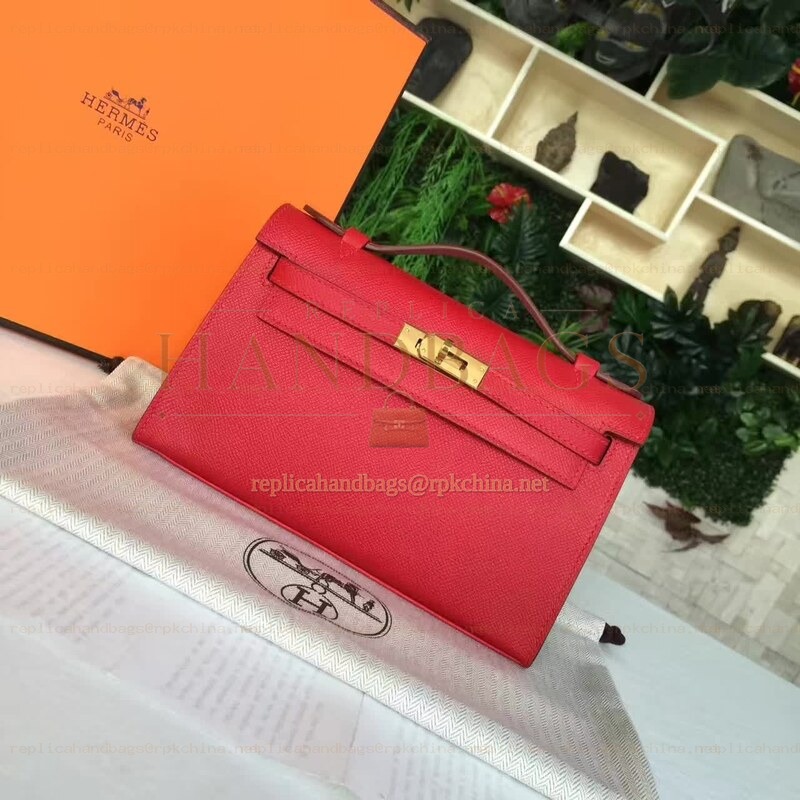 Replica Hermes Red Kelly Pochette Gold Hardware Bag