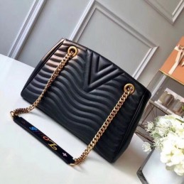 Replica Louis Vuitton Black Quilted Rainbow Trim New Wave Chain Tote