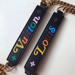 Replica Louis Vuitton Black Quilted Rainbow Trim New Wave Chain Tote
