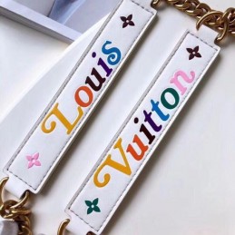 Replica Louis Vuitton White Quilted Rainbow Trim New Wave Chain Tote