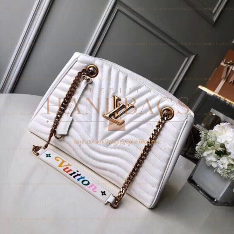 Replica Louis Vuitton White Quilted Rainbow Trim New Wave Chain Tote