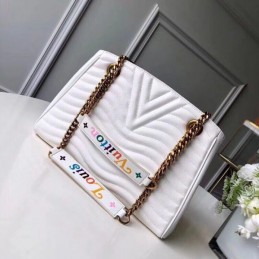 Replica Louis Vuitton White Quilted Rainbow Trim New Wave Chain Tote