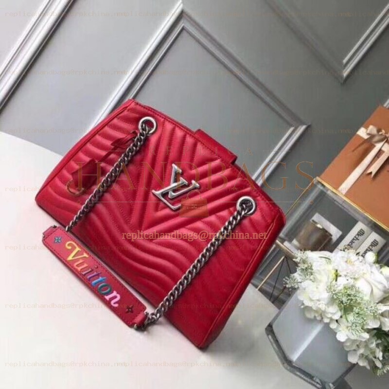 Replica Louis Vuitton Red Quilted Rainbow Trim New Wave Chain Tote
