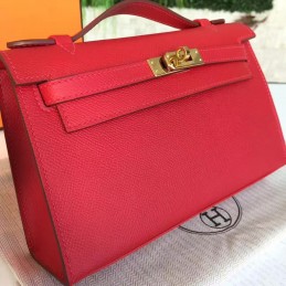 Replica Hermes Red Kelly Pochette Gold Hardware Bag