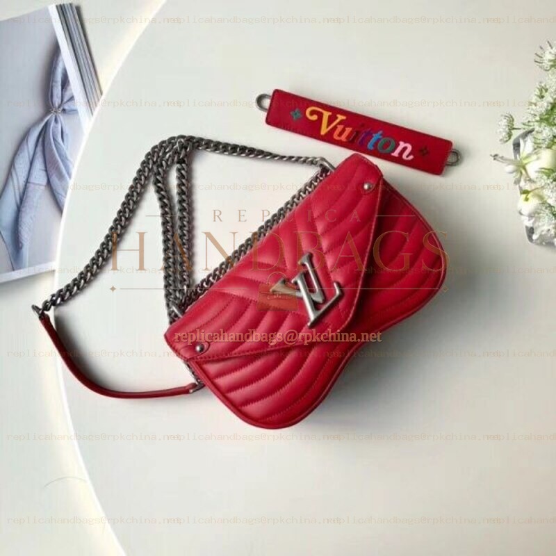 Replica Louis Vuitton Red Quilted Rainbow Trim New Wave Chain Bag MM