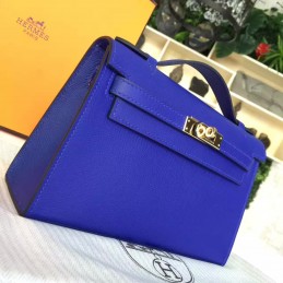 Replica Hermes Cobalt Blue Kelly Pochette Smooth Leather Gold Hardware Bag