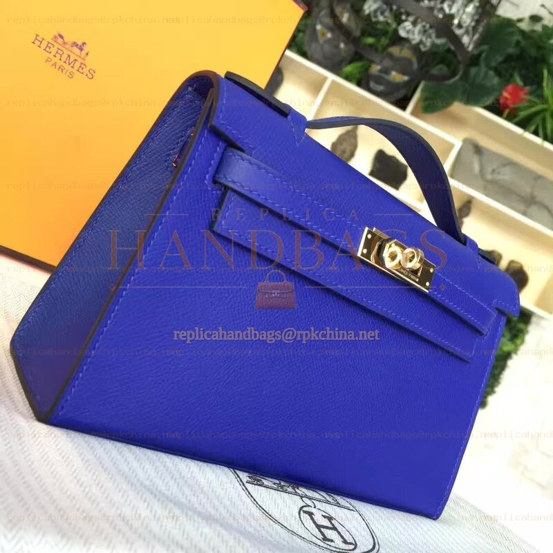 Replica Hermes Cobalt Blue Kelly Pochette Smooth Leather Gold Hardware Bag
