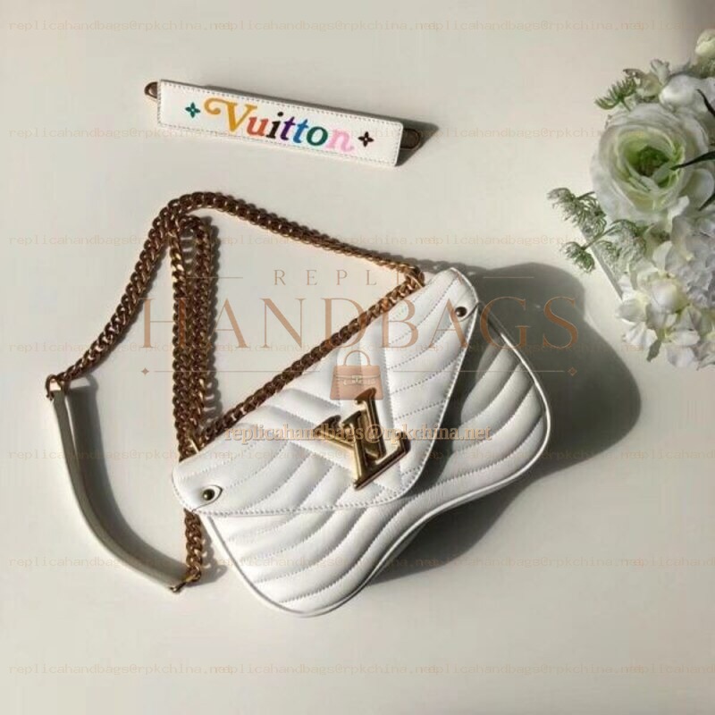 Replica Louis Vuitton White Quilted Rainbow Trim New Wave Chain Bag MM