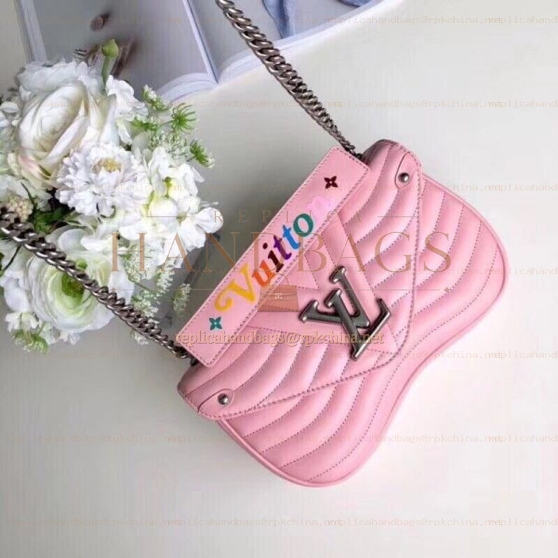 Replica Louis Vuitton Pale Pink Quilted Rainbow Trim New Wave Chain Bag MM